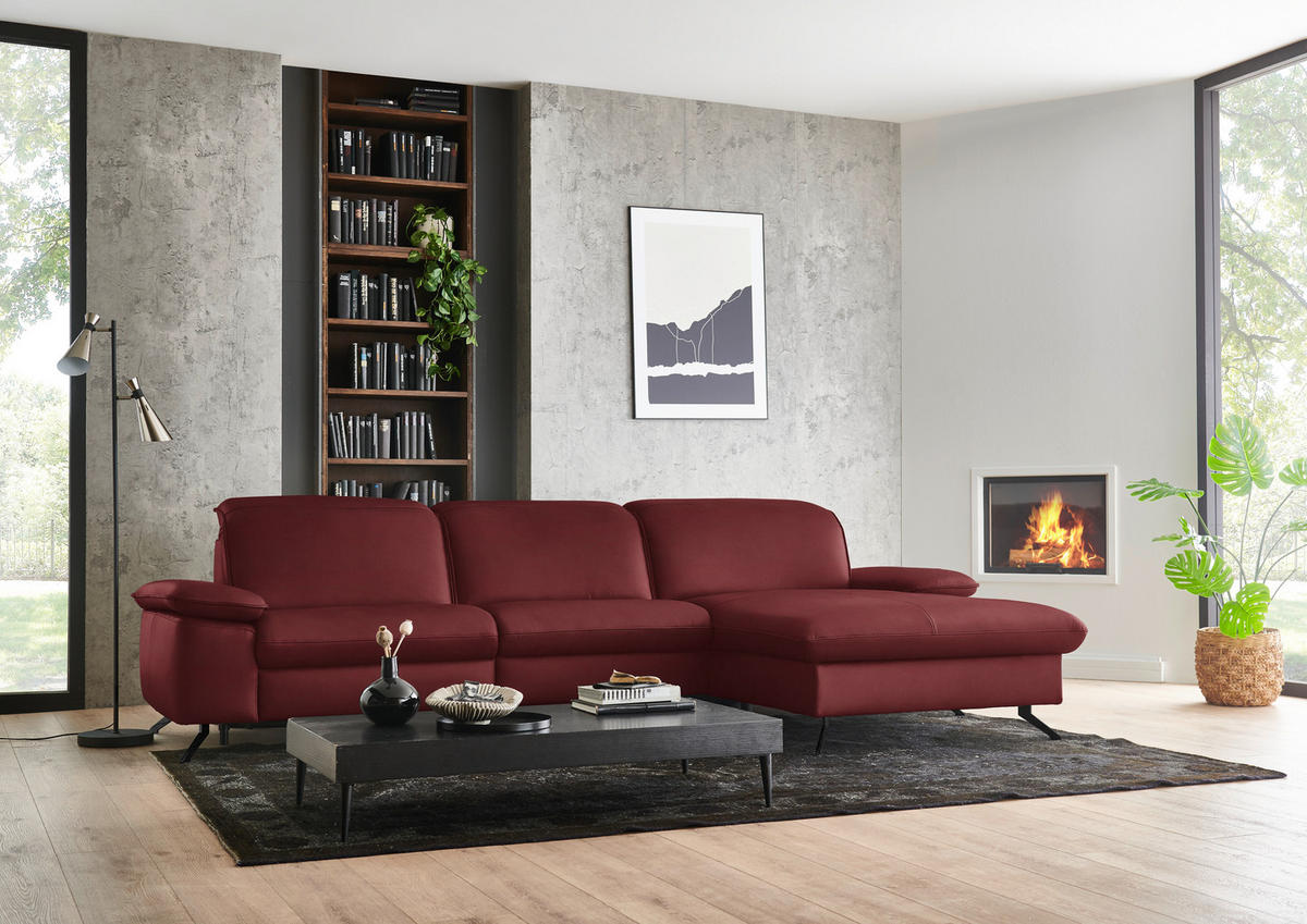 ECKSOFA  Echtleder Rot  - Rot/Schwarz, Design, Leder/Metall (307/169cm) - Beldomo Premium