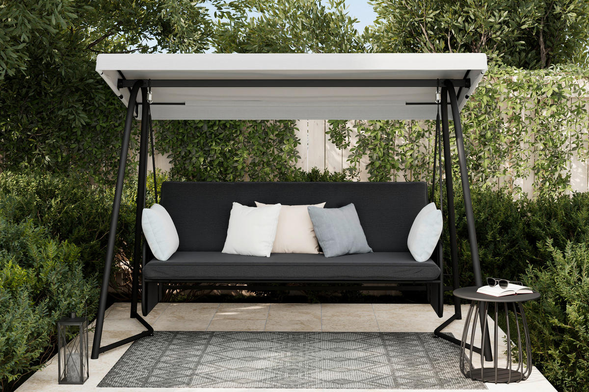 HOLLYWOODSCHAUKEL 248/186/137.5 cm  - Dunkelgrau/Schwarz, MODERN, Textil/Metall (248/186/137.5cm) - Ambia Garden