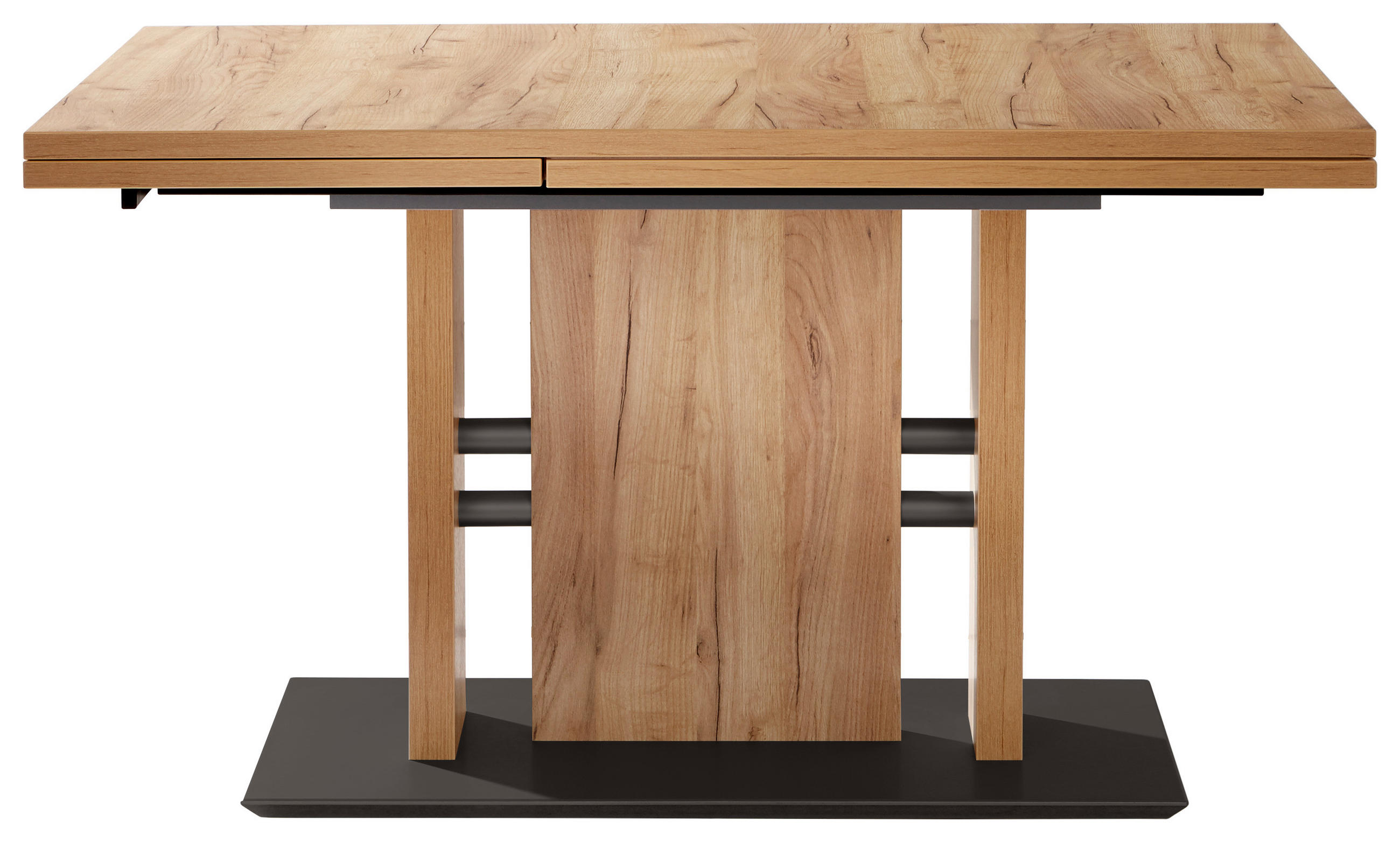 Thumbnail - Moderano Esstisch, Schwarz, Eiche, Metall, Holzwerkstoff, rechteckig, Säule, Wange, Bodenplatte, 90x75x130-180 cm, Golde...