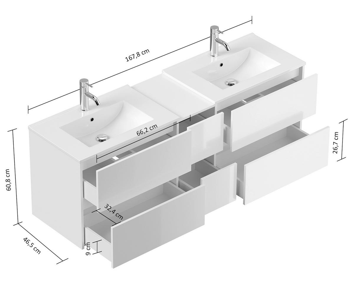 BADEZIMMER 3-teilig  in 170 cm  - Weiß Hochglanz, Trend, Glas/Holzwerkstoff (170cm) - MID.YOU