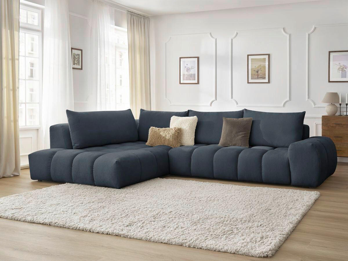 ECKSOFA Ottomane links  EVEREST Dunkelblau Struktur  - Schwarz/Dunkelblau, MODERN, Kunststoff/Textil (210/352cm) - Livetastic