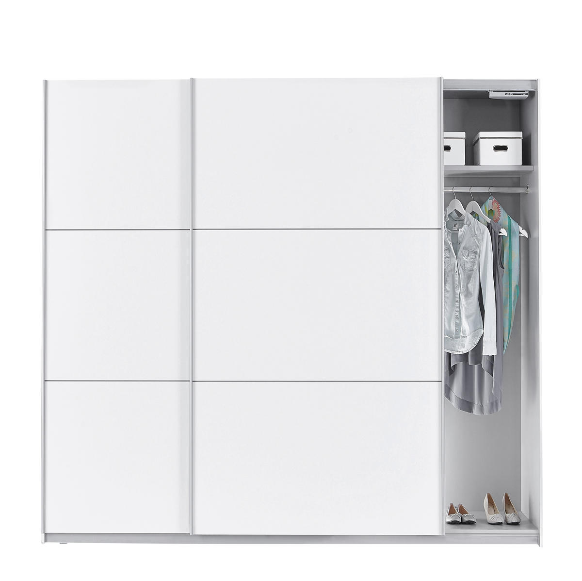 SCHWEBETÜRENSCHRANK 222/210/61 cm 2-türig Weiß  - Alufarben/Weiß, Design, Holzwerkstoff/Metall (222/210/61cm) - Ti'me