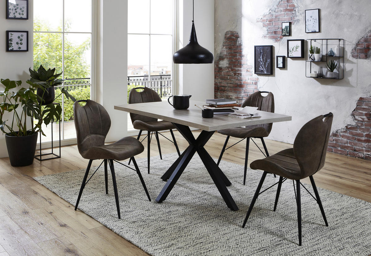 STUHL-SET 2 Stück  in Stahl Mikrofaser Metall, Textil  - Schlammfarben/Schwarz, MODERN, Textil/Metall (50/86/56cm) - MID.YOU