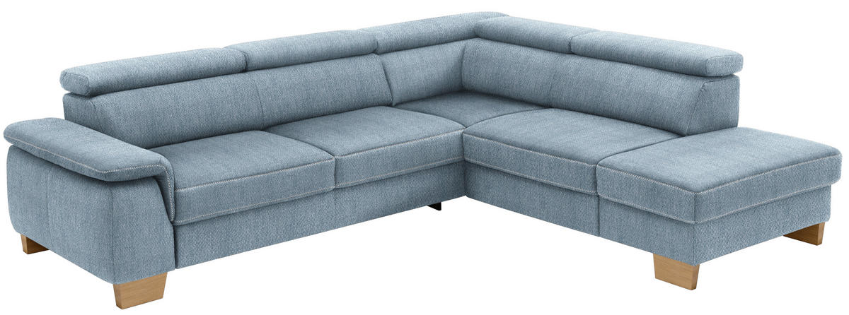 ECKSOFA in Mikrofaser Blau  - Blau/Eichefarben, Natur, Holz/Textil (273/226cm) - Beldomo System