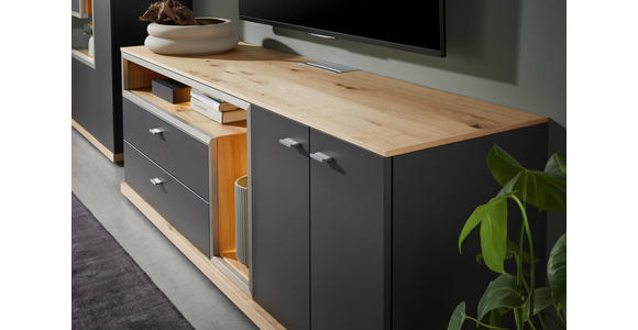 LOWBOARD  in 180,3/64,7/52 cm  - Schieferfarben/Eichefarben, Design, Holz/Holzwerkstoff (180,3/64,7/52cm) - Dieter Knoll