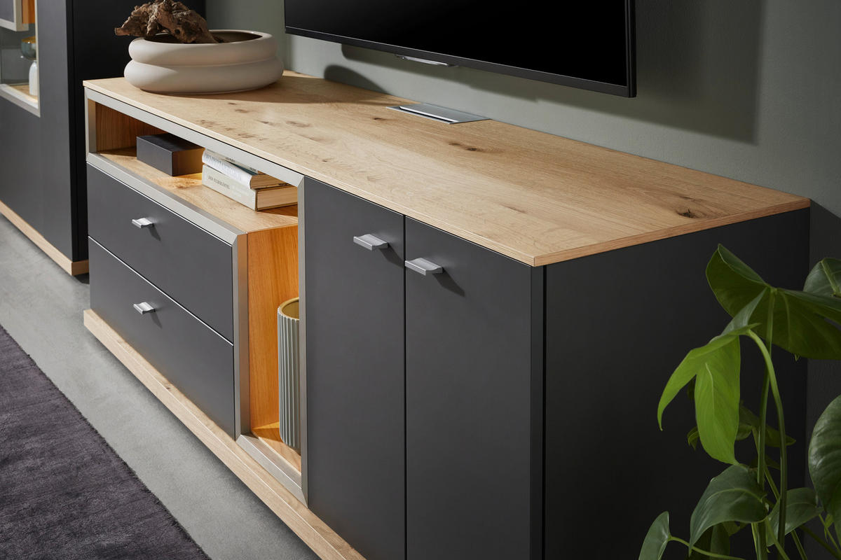 LOWBOARD  in 180,3/64,7/52 cm  - Schieferfarben/Eichefarben, Design, Holz/Holzwerkstoff (180,3/64,7/52cm) - Dieter Knoll