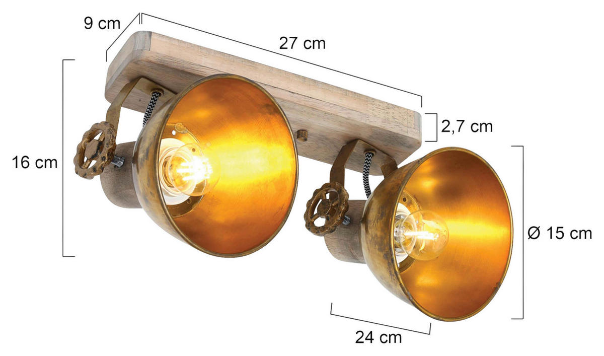DECKENSPOTS - Anthrazit, Trend, Holz/Metall (32/19/17cm)