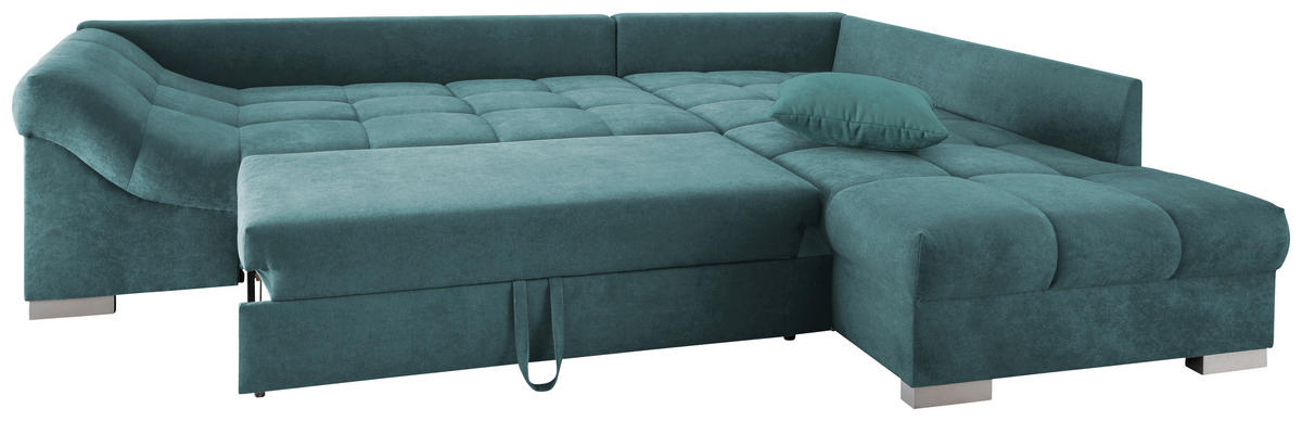 ECKSCHLAFSOFA in Petrol Textil   - Silberfarben/Petrol, Design, Holz/Textil (298/202cm) - MID.YOU