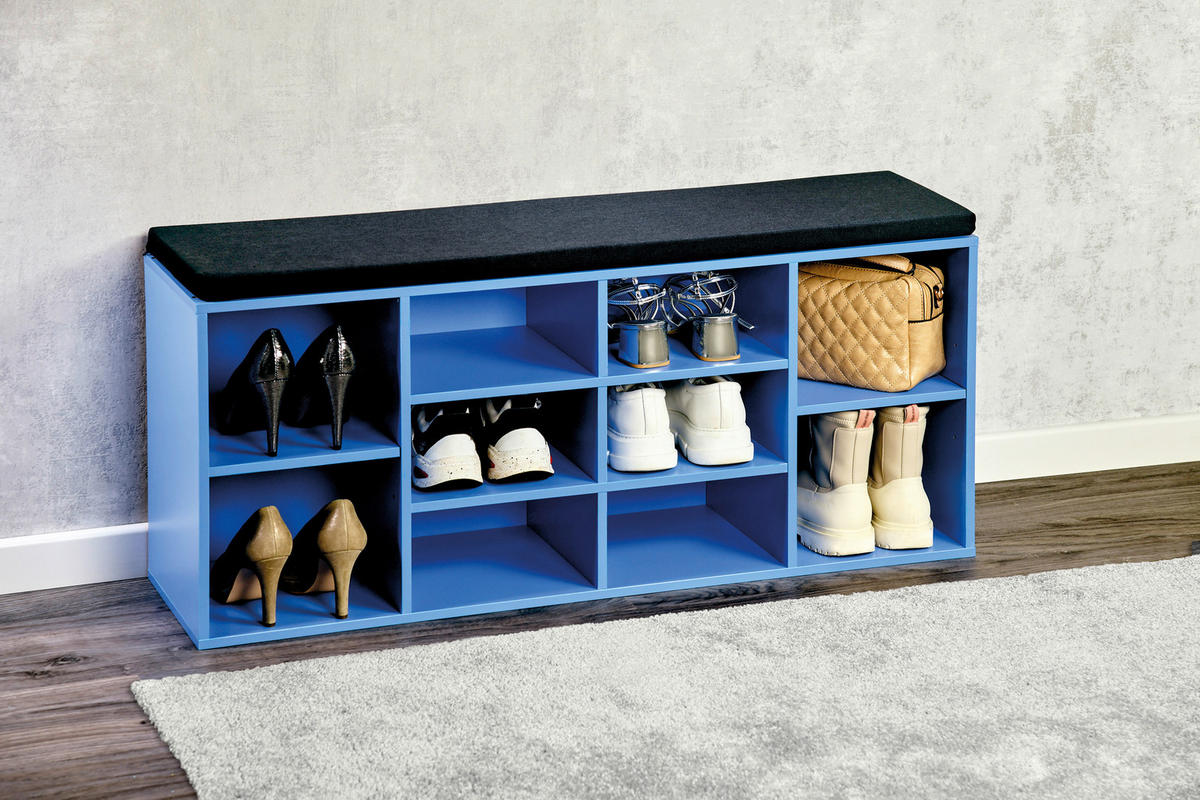 SCHUHREGAL Blau, Schwarz  - Blau/Schwarz, Basics, Holzwerkstoff/Textil (103,5/48/29,5cm) - Kesper