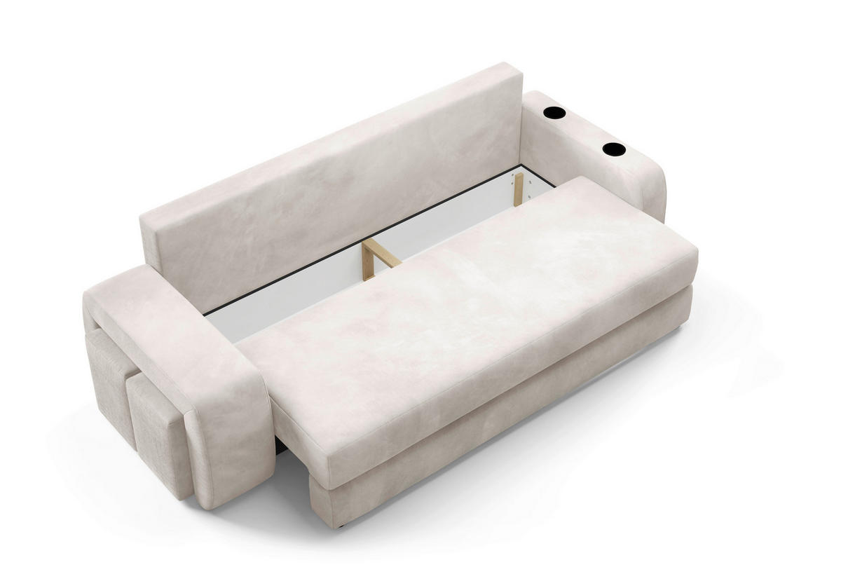 SCHLAFSOFA INES in Plüsch Creme  - Creme/Schwarz, Design, Kunststoff/Textil (258/98/95cm) - Livetastic