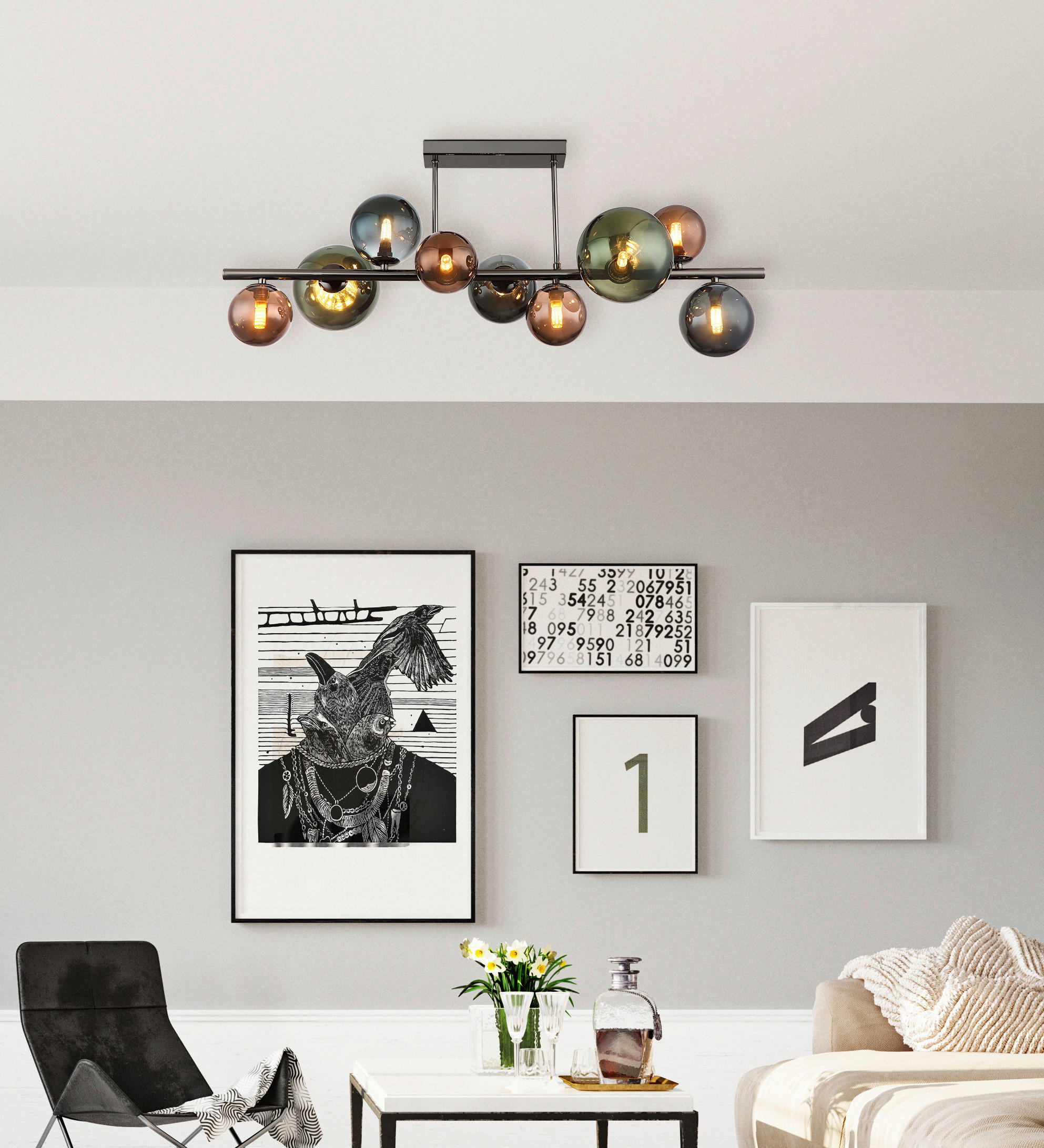 DECKENLEUCHTE 87/30/38 cm   - Grau, Design, Glas/Metall (87/30/38cm) - Collet's Monde