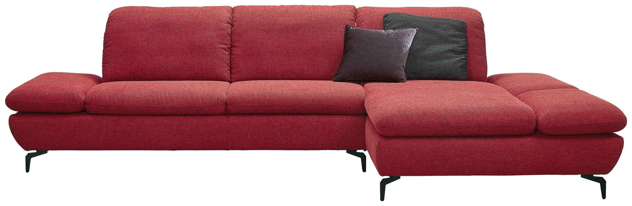 ECKSOFA Rot Chenille  - Silberfarben/Rot, Design, Textil/Metall (315/200cm) - Chilliano