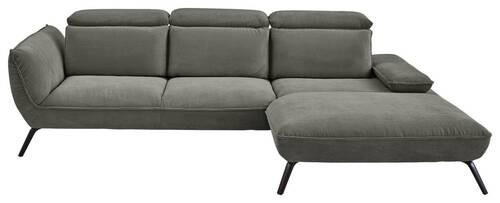 ECKSOFA in Cord Graubraun  301/202 cm  - Graubraun/Schwarz, Design, Textil/Metall (301/202cm) - Moderano