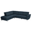 ECKSOFA in Echtleder Dunkelblau  - Alufarben/Dunkelblau, Design, Leder/Metall (242/271cm) - Cantus