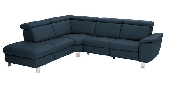 ECKSOFA in Echtleder Dunkelblau  - Alufarben/Dunkelblau, Design, Leder/Metall (242/271cm) - Cantus