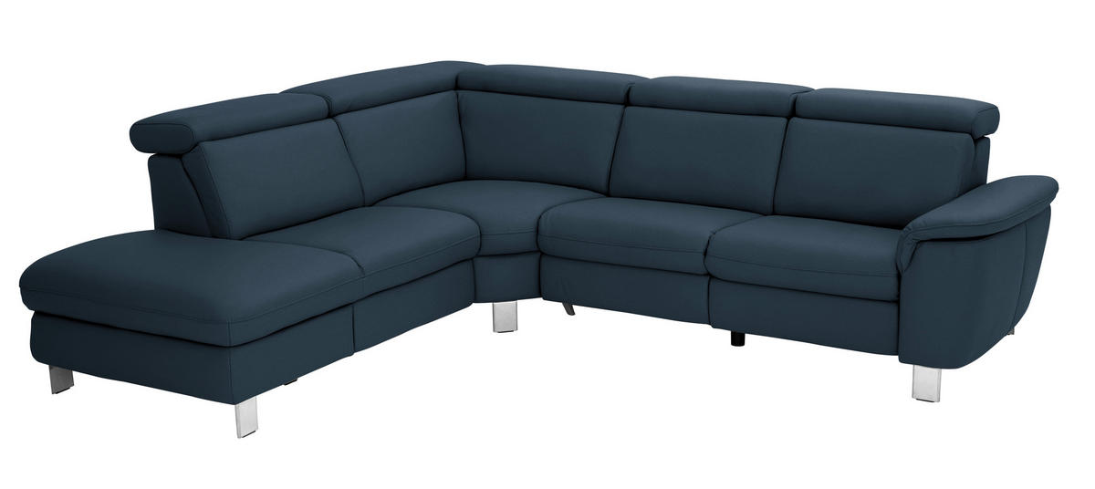 ECKSOFA in Echtleder Dunkelblau  - Alufarben/Dunkelblau, Design, Leder/Metall (239/271cm) - Cantus