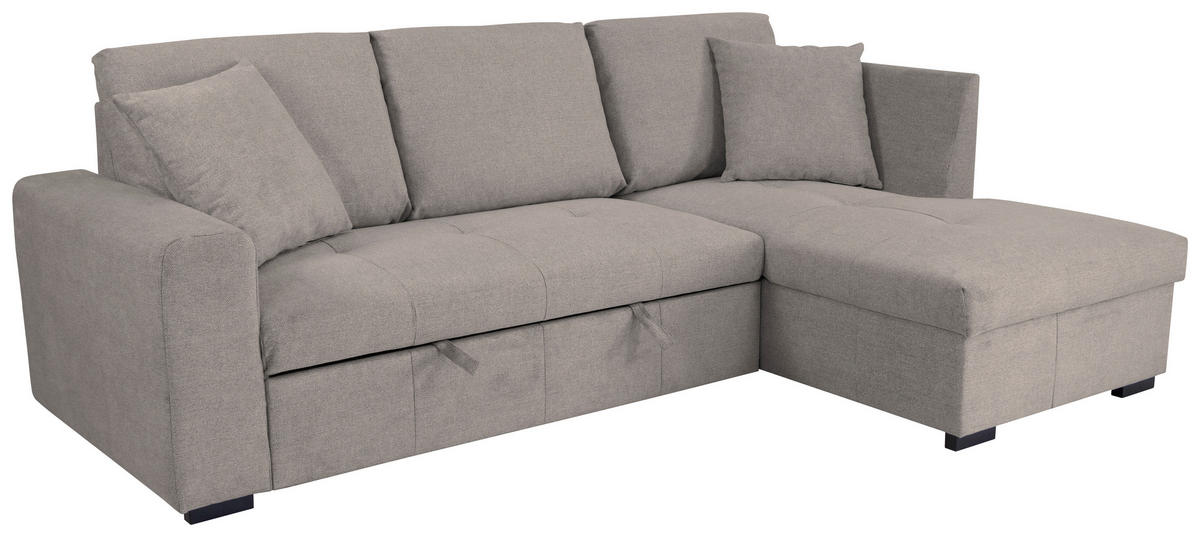 ECKSOFA LUKAS Graubraun Struktur Zierkissen, Bettkasten  - Graubraun, Trend, Textil (239/158cm) - P & B