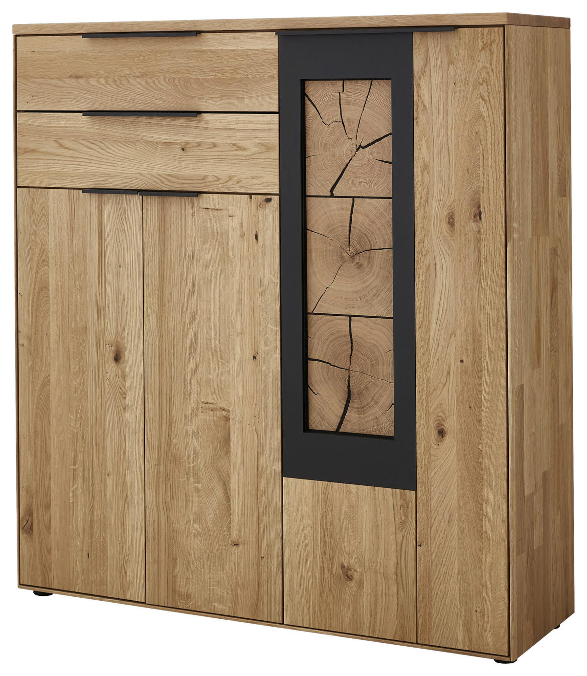 HIGHBOARD Schwarz, Eichefarben  123,9/133,6/37 cm  - Eichefarben/Schwarz, Design, Holz (123,9/133,6/37cm) - Valdera