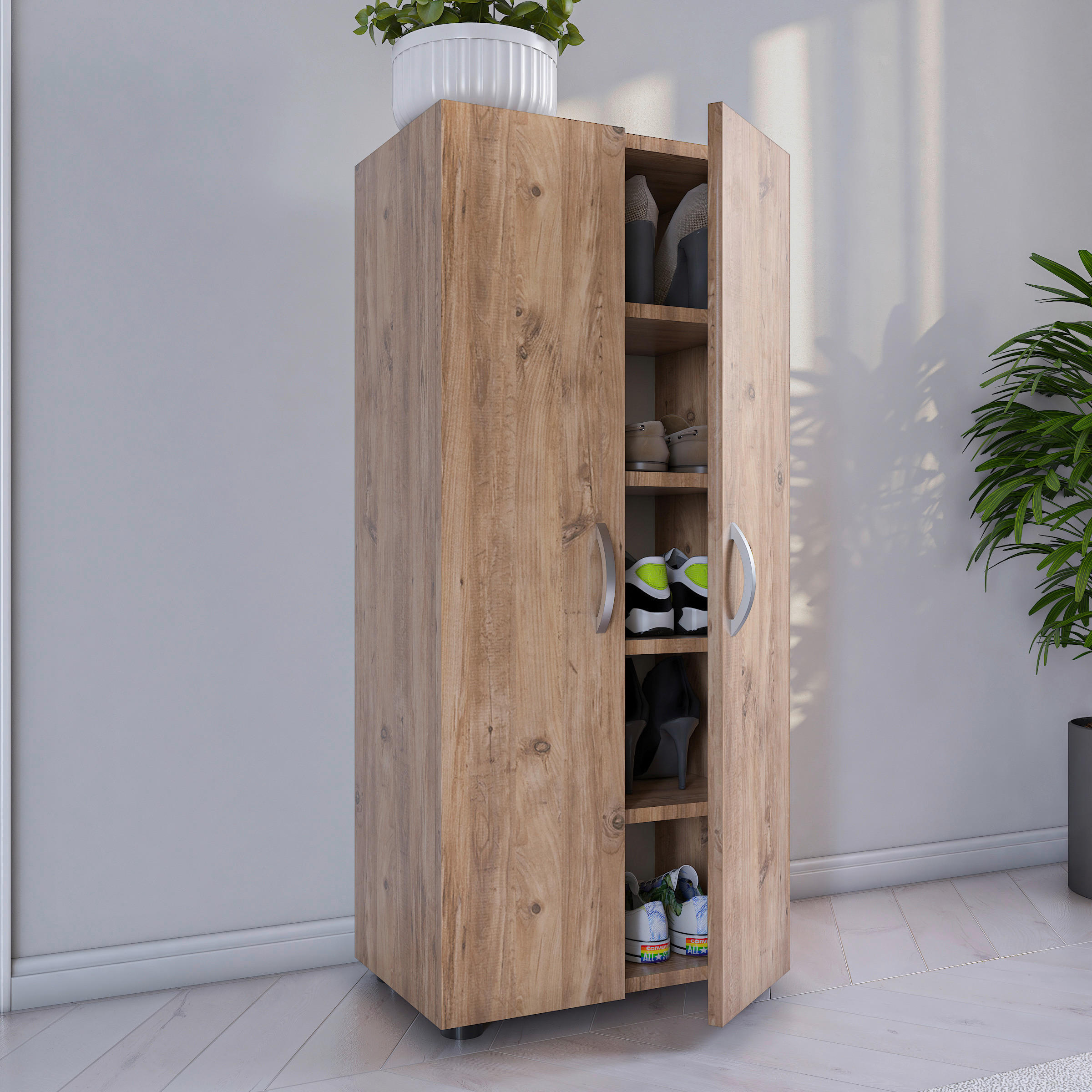 SCHUHSCHRANK Honigeiche - Honigeiche/Alufarben, MODERN, Holzwerkstoff/Kunststoff (49/108/30cm) - MID.YOU