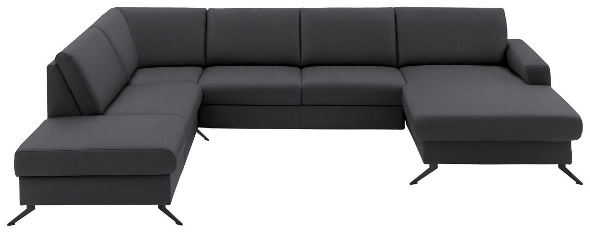 WOHNLANDSCHAFT in Echtleder Anthrazit  - Anthrazit/Schwarz, Design, Leder/Metall (233/339/165cm) - Beldomo Premium