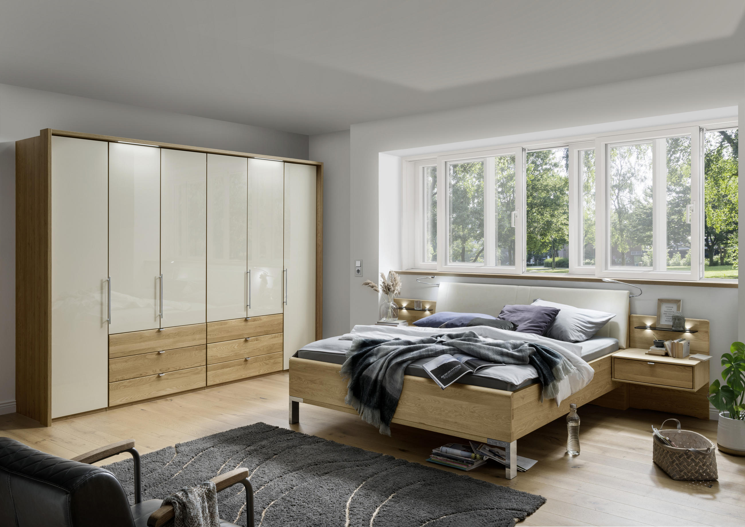 SCHLAFZIMMER Eichefarben, Champagner - Champagner/Eichefarben, Design, Glas/Holz (180/200cm) - Dieter Knoll