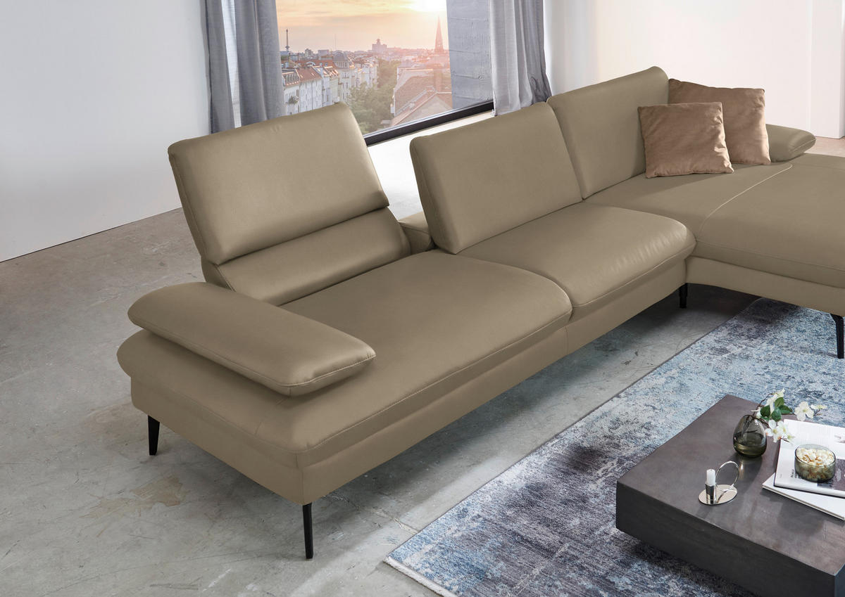 ECKSOFA in Echtleder Hellbraun  - Hellbraun/Schwarz, Design, Leder/Metall (325/157cm) - Dieter Knoll