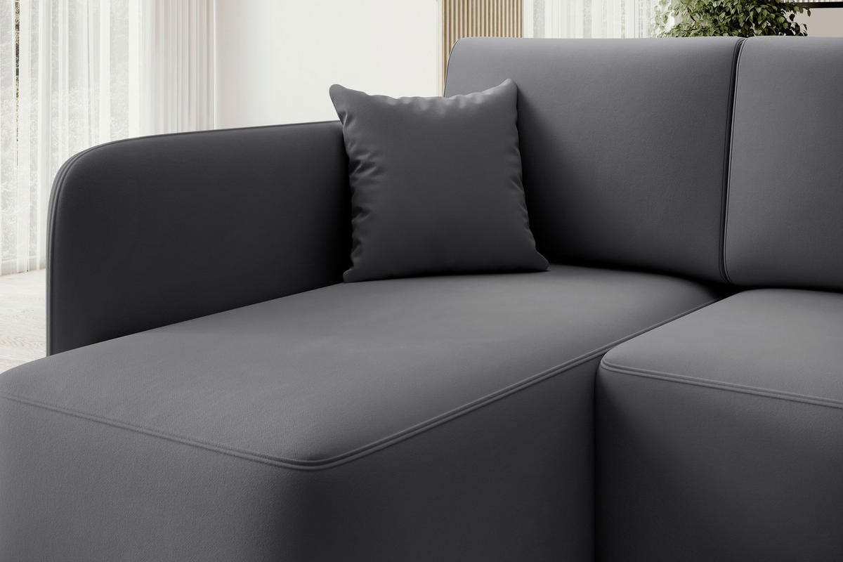 ECKSOFA Plüsch Grau  - Schwarz/Grau, Design, Kunststoff/Textil (150/206cm) - P & B