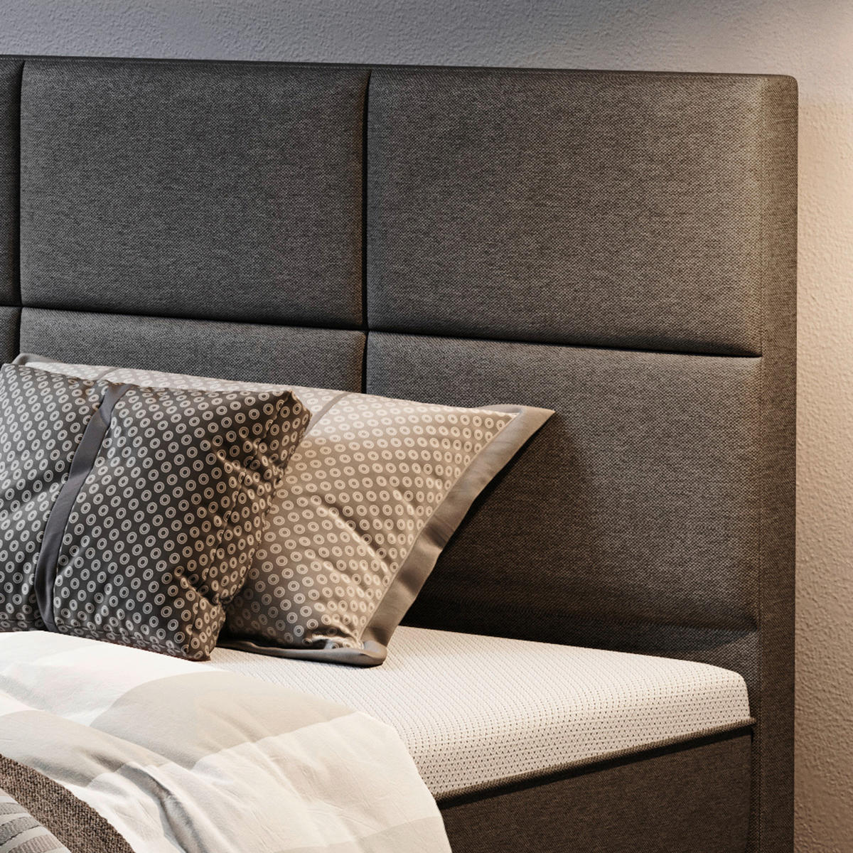 BOXSPRINGBETT 180/200 cm  in Anthrazit  - Anthrazit/Silberfarben, KONVENTIONELL, Textil/Metall (180/200cm) - MID.YOU