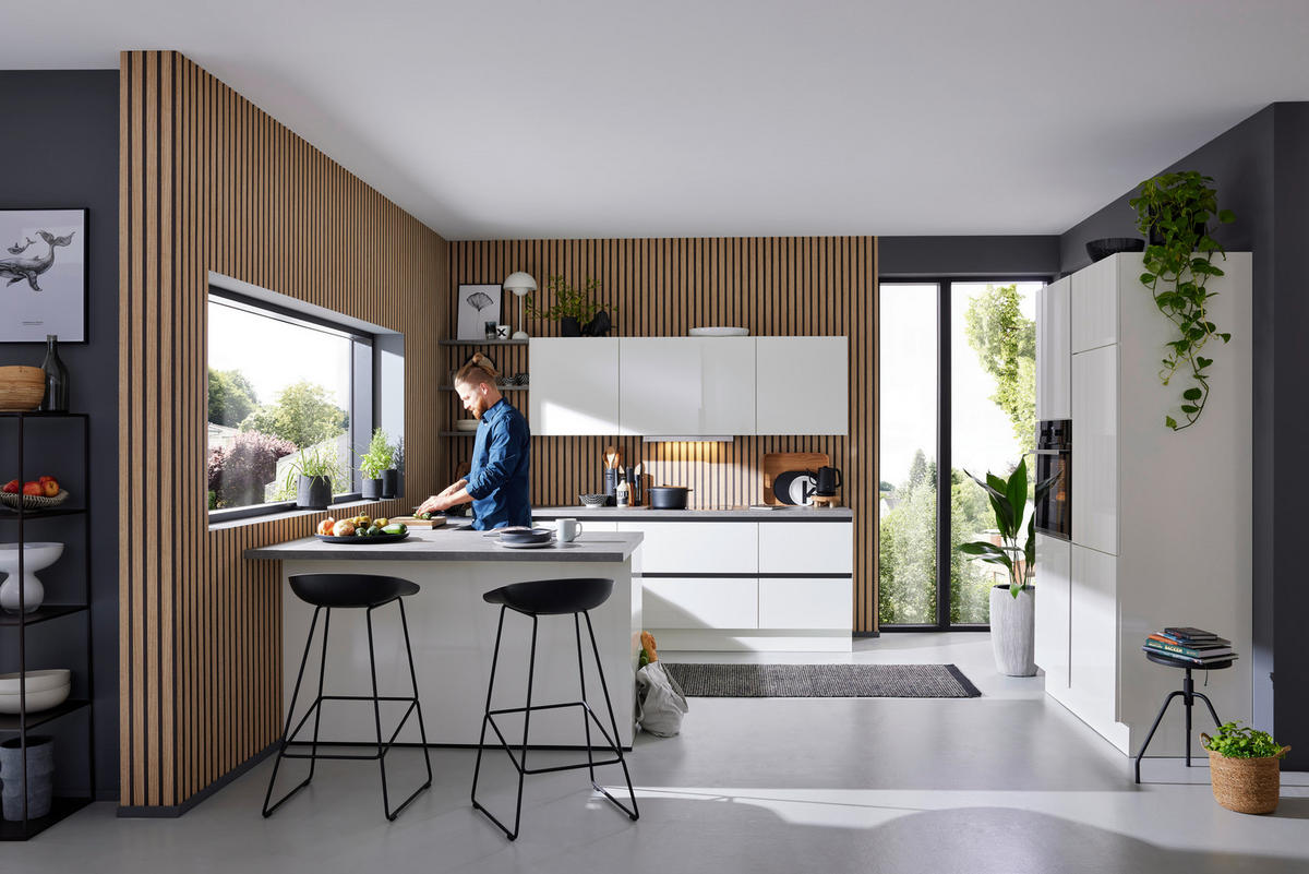 EINBAUKÜCHE ULTRA GLISS  - Weiß, Design, Holzwerkstoff - Novel