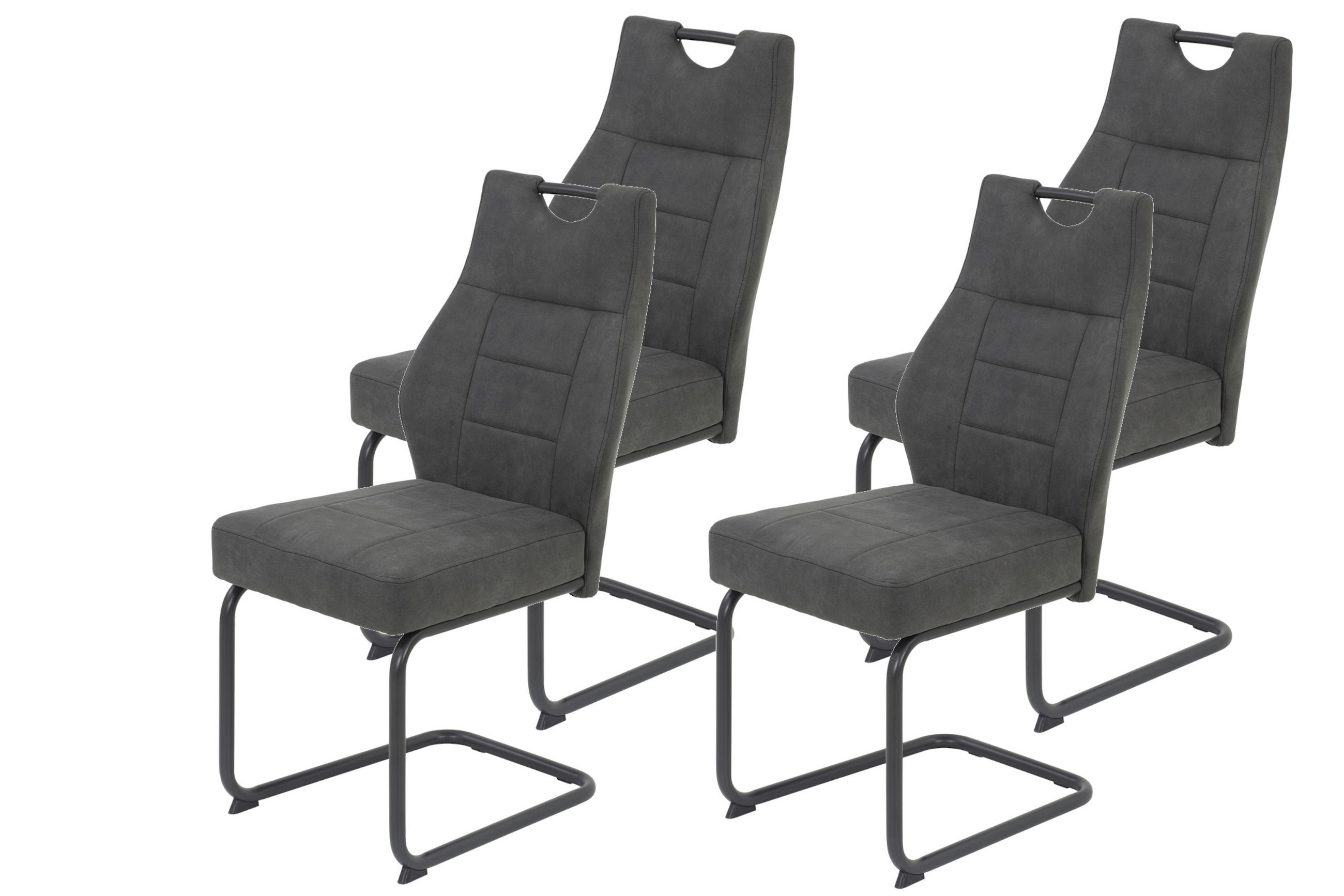 SCHWINGSTUHL-SET 4 Stück  in Stahl Mikrofaser  - Anthrazit/Grau, MODERN, Textil/Metall (44/97/65cm) - MID.YOU