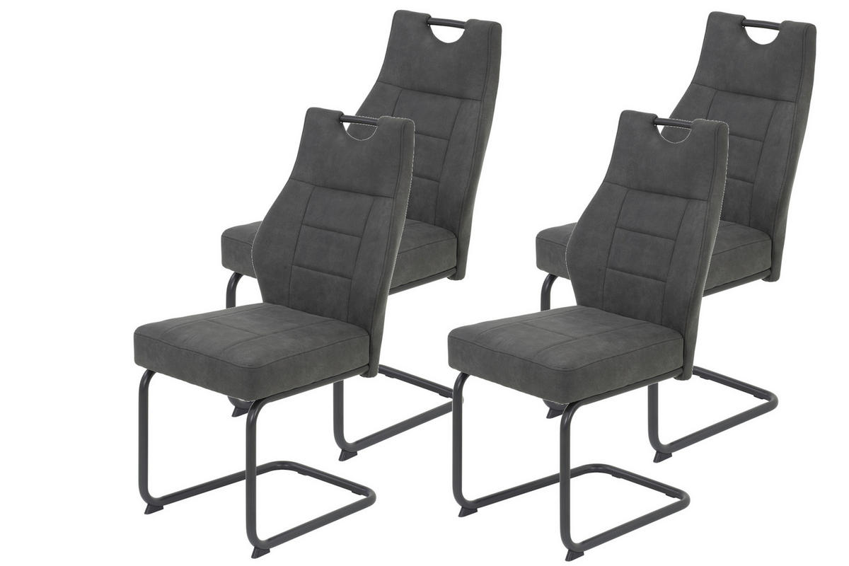 SCHWINGSTUHL-SET 4 Stück  in Stahl Mikrofaser  - Anthrazit/Grau, MODERN, Textil/Metall (44/97/65cm) - MID.YOU