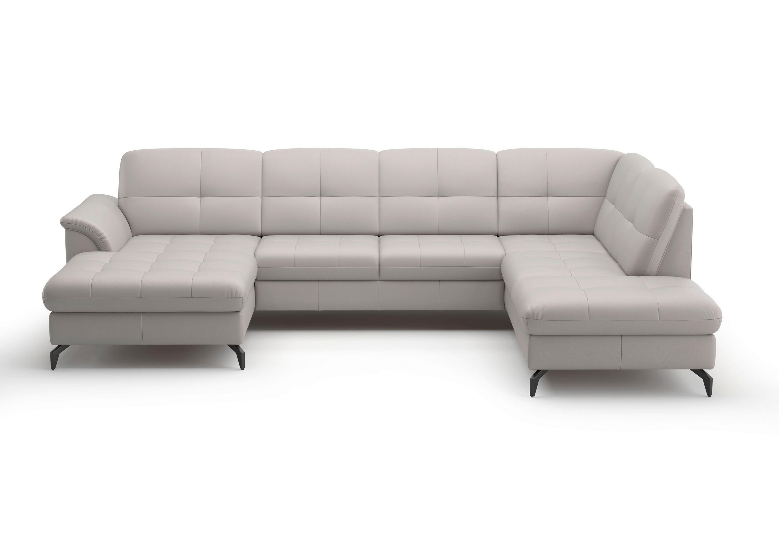 WOHNLANDSCHAFT in Vliesstoff Kombination Echtleder/Stoff Hellgrau  - Hellgrau/Schwarz, MODERN, Leder/Textil (164/319/212cm) - Sit & More