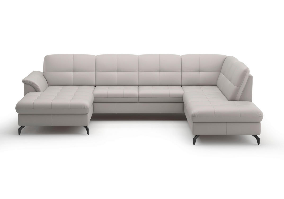 WOHNLANDSCHAFT in Vliesstoff Kombination Echtleder/Stoff Hellgrau  - Hellgrau/Schwarz, Modern, Leder/Textil (164/319/212cm) - Sit & More