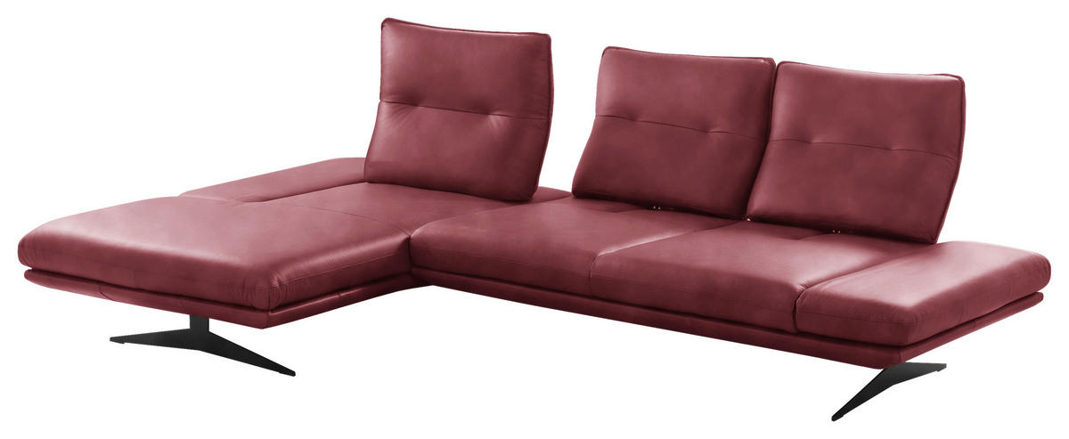 ECKSOFA Kirschrot Echtleder Armteilverstellung, Kopfteilverstellung, Sitztiefenverstellung  - Schwarz/Kirschrot, Design, Leder/Metall (180/291cm) - Celina Home