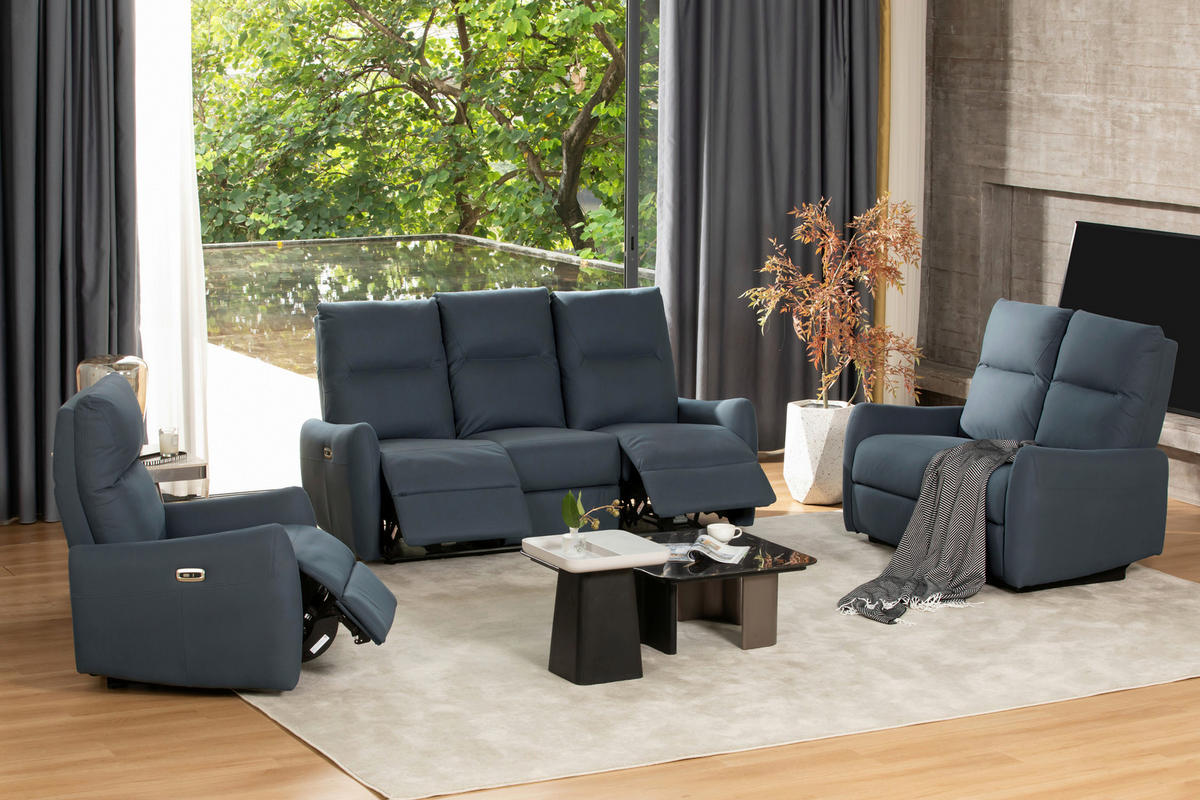 SITZGARNITUR Mikrofaser Dunkelblau  - Schwarz/Dunkelblau, KONVENTIONELL, Textil/Metall - Livetastic