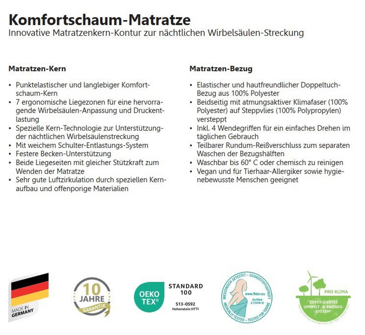 KOMFORTSCHAUMMATRATZE 180/200 cm Höhe ca. 21 cm 7 -Zonen - Weiß, Basics, Textil (180/200cm) - Visionight