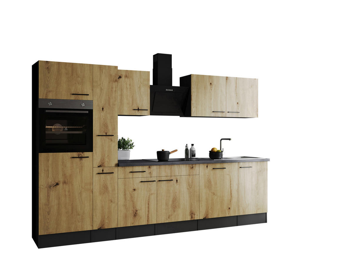 KÜCHENBLOCK 310 cm   in Eiche Artisan  - Schwarz/Eiche Artisan, Design, Holzwerkstoff/Metall (310cm) - Respekta