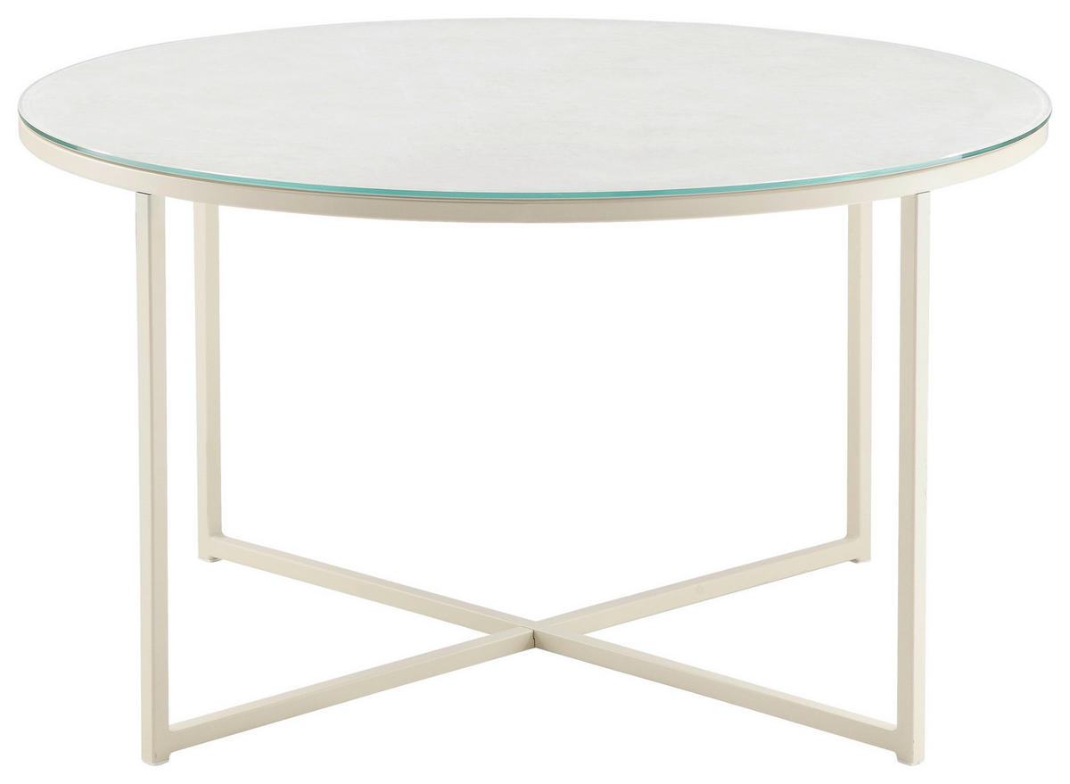 KONFERENČNÍ STOLEK, krémová, kov, sklo, 80/80/45 cm - krémová, Design, kov/sklo (80/80/45cm) - Livetastic