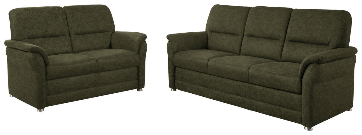 SITZGARNITUR Mikrofaser Dunkelgrün  - Dunkelgrün/Alufarben, KONVENTIONELL, Textil/Metall (192/96/89cm) - Beldomo Comfort