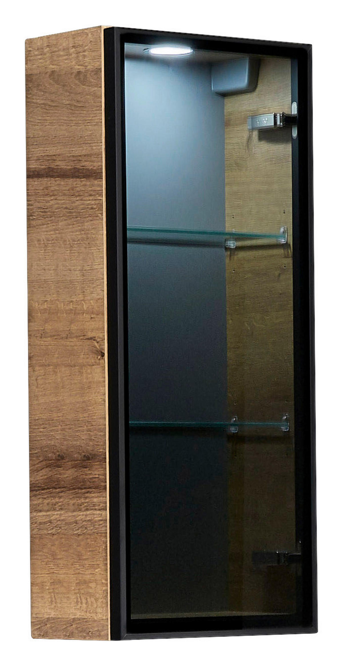 HÄNGESCHRANK 30/70/17 cm  - Eichefarben/Schwarz, KONVENTIONELL, Glas/Holzwerkstoff (30/70/17cm) - Sadena