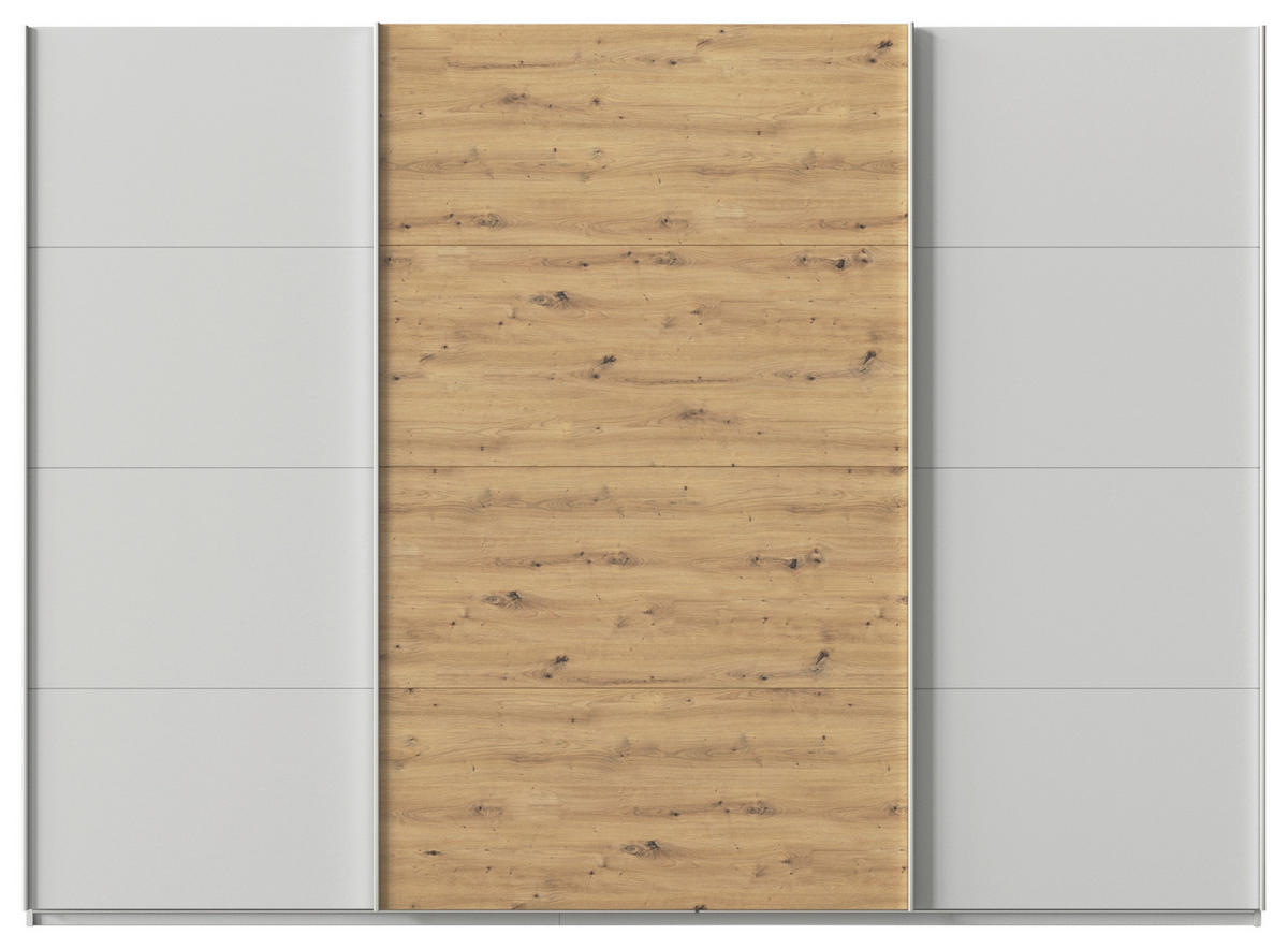 SCHWEBETÜRENSCHRANK  in Eiche Artisan, Seidengrau  - Seidengrau/Alufarben, KONVENTIONELL, Holzwerkstoff/Metall (315/210/62cm) - Xora