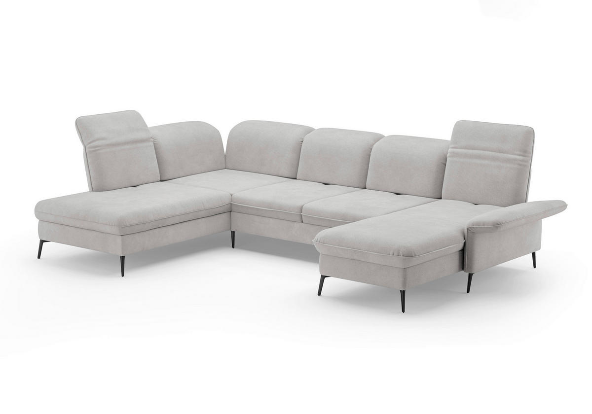 WOHNLANDSCHAFT in Flachgewebe Silberfarben  - Silberfarben/Schwarz, Konventionell, Textil/Metall (231/359/198cm) - Sit & More