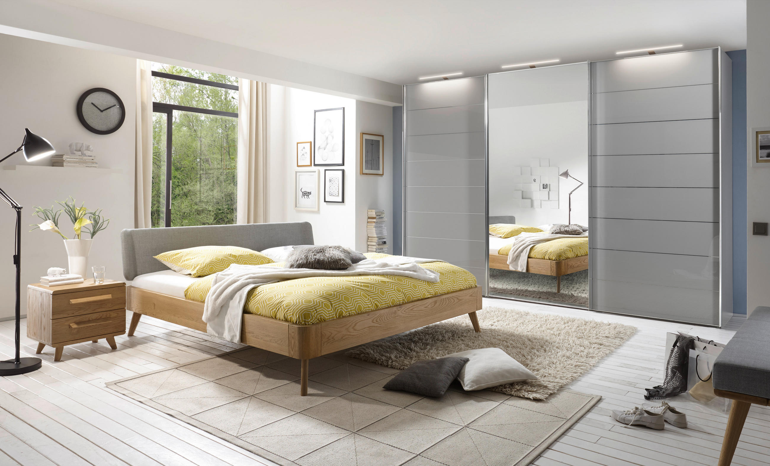 BETT 180/200 cm  in Grau, Eichefarben  - Eichefarben/Grau, Design, Holz/Textil (180/200cm) - Hasena