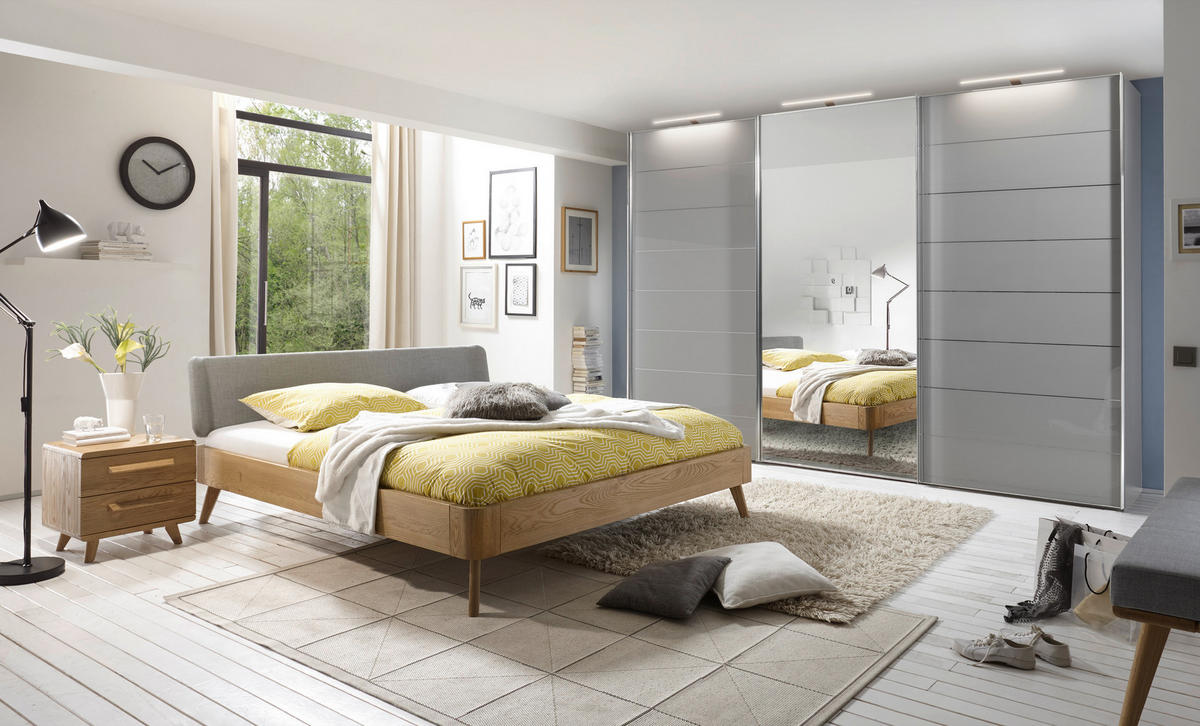 BETT 180/200 cm  in Grau, Eichefarben  - Eichefarben/Grau, Design, Holz/Textil (180/200cm) - Hasena