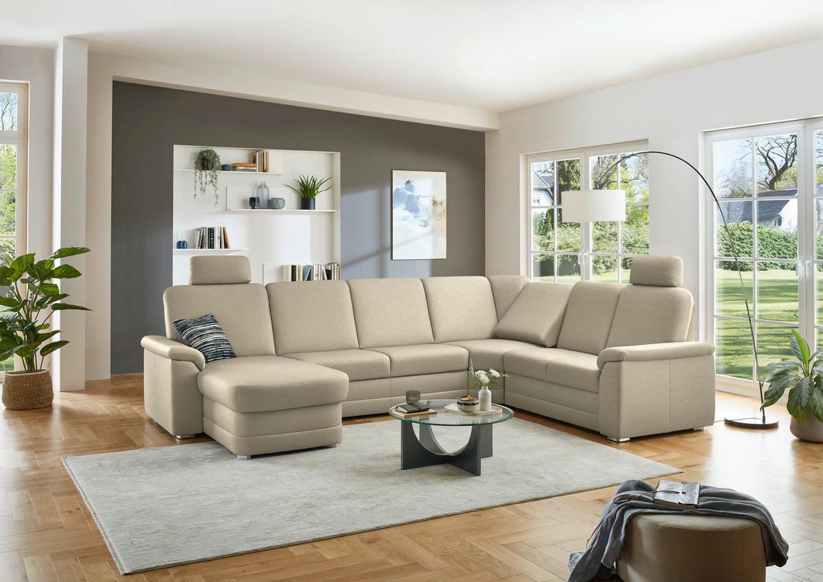 WOHNLANDSCHAFT  in Chenille Sandfarben  - Sandfarben/Alufarben, KONVENTIONELL, Holz/Textil (160/329/235cm) - Beldomo Comfort