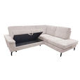 ECKSOFA inkl. Funktionen Creme Velours Bettkasten, Sitzvorzug  - Creme/Schwarz, KONVENTIONELL, Textil/Metall (253/206cm) - Venda