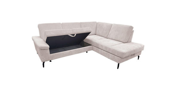 ECKSOFA inkl. Funktionen Creme Velours Bettkasten, Sitzvorzug  - Creme/Schwarz, KONVENTIONELL, Textil/Metall (253/206cm) - Venda