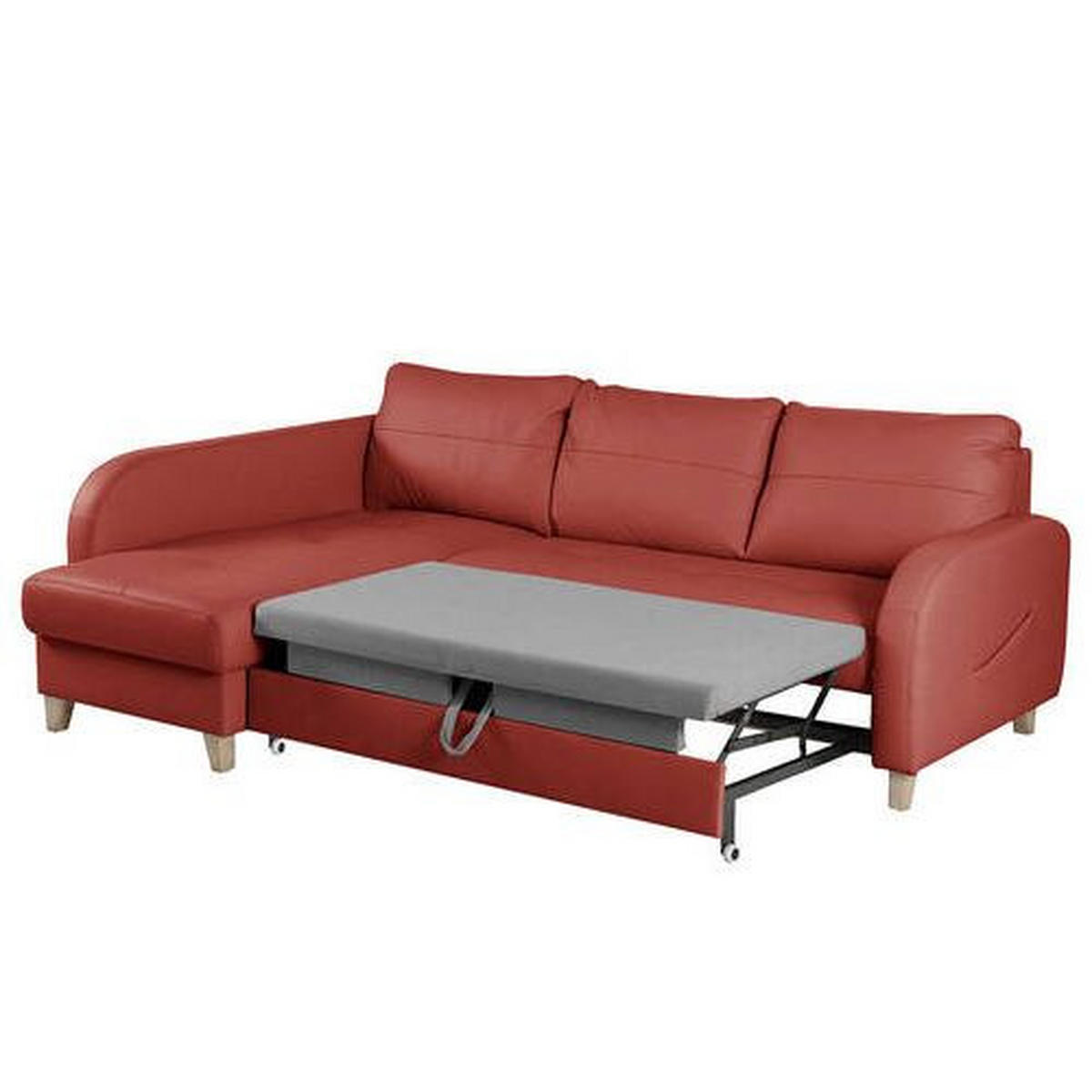 ECKSOFA Rot Echtleder Lederlook  - Buchefarben/Rot, Design, Leder/Holz (227/168cm) - Livetastic
