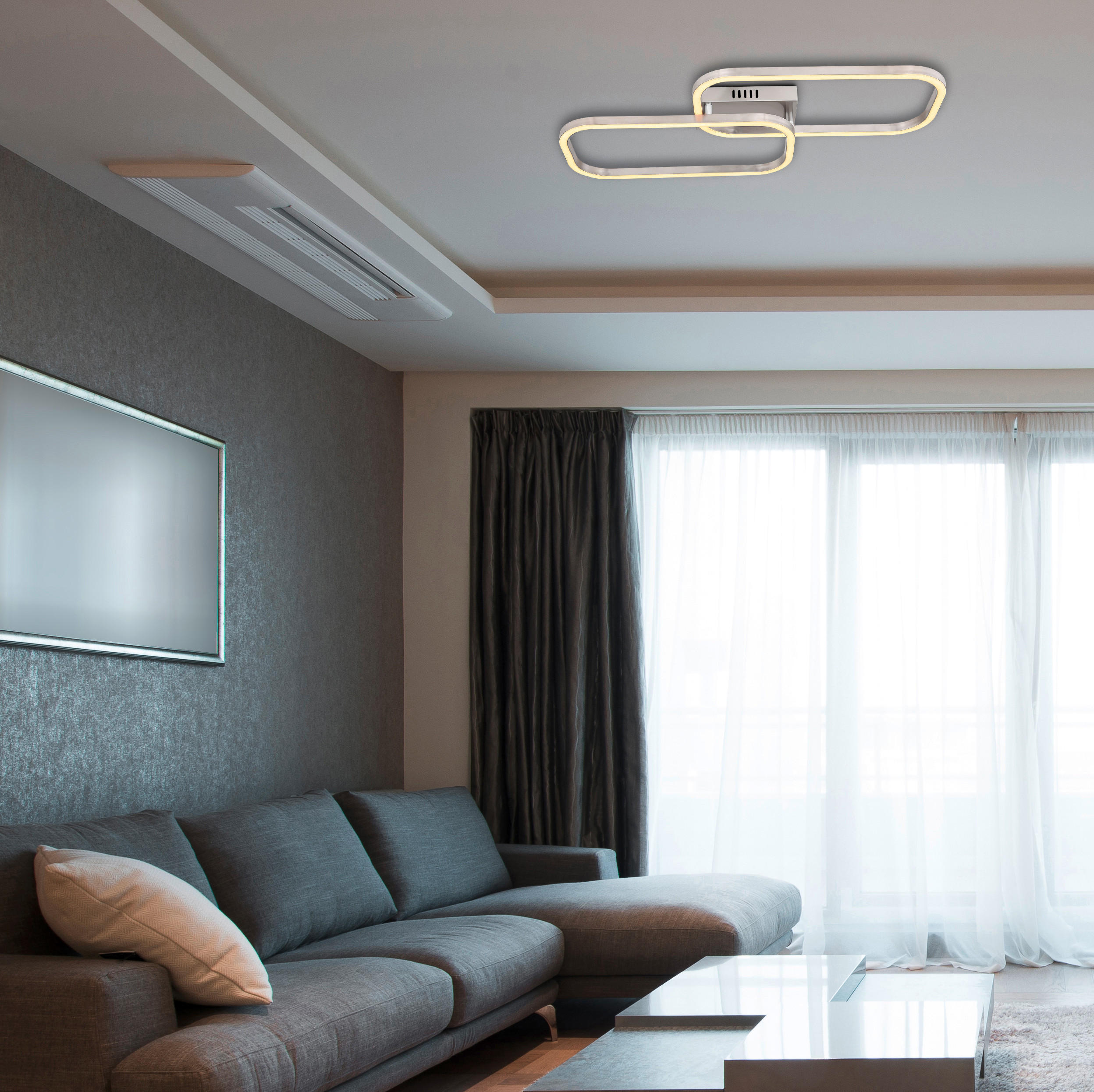LED SVJETILJKA STROPNA  - boje nikla/opalna, Design, metal/plastika (62,6/30,6/6cm)