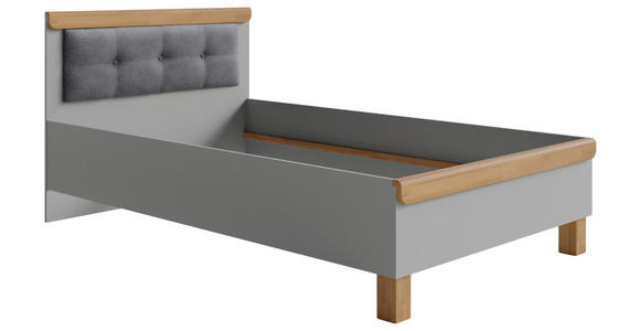 BETT Eiche massiv 120/200 cm Grau, Eichefarben  - Eichefarben/Grau, KONVENTIONELL, Holz/Textil (120/200cm) - Cantus